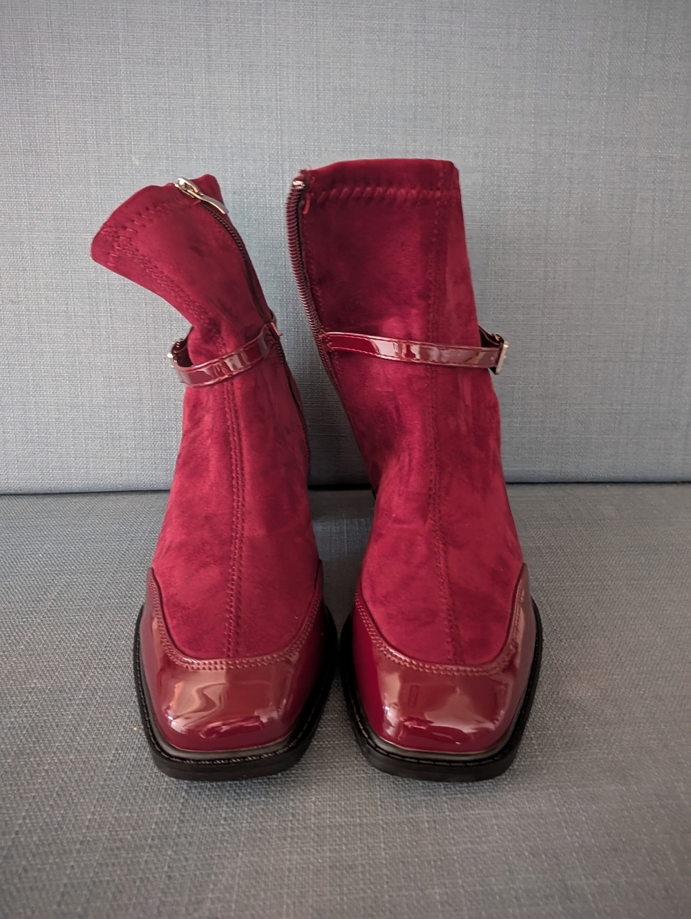 Women's Suede Ankle Boots in Berry with Patent Trim